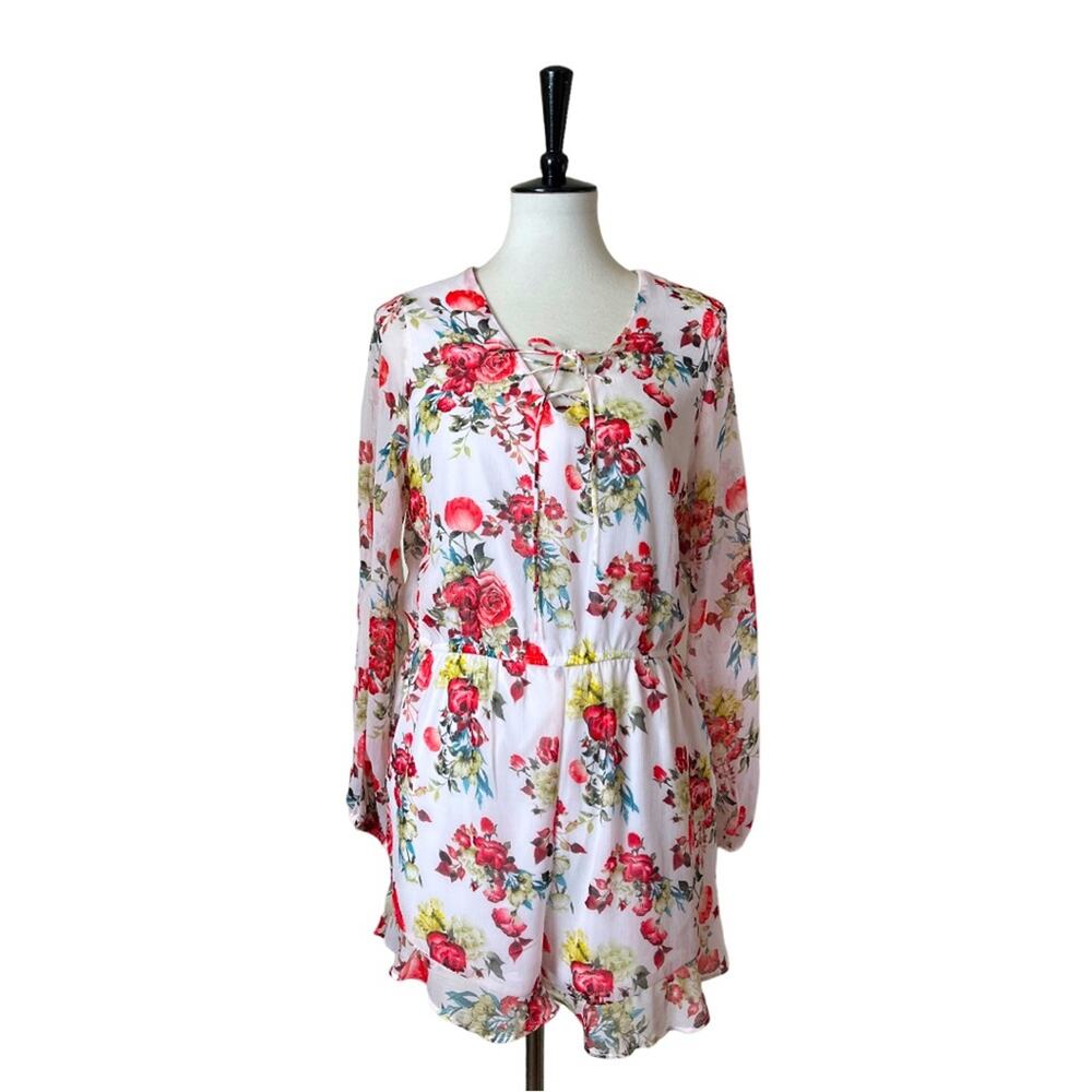 Disney Beauty & the Beast Romper Long Sleeve V-neck Chiffon Floral Women’s Large